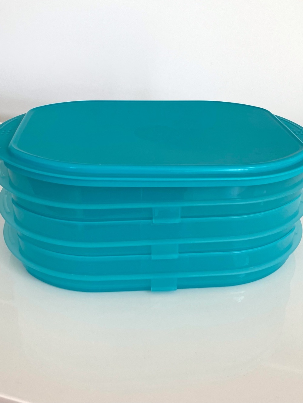 Vintage Tupperware Turquoise Stackable Container with lid collectible Tupperware